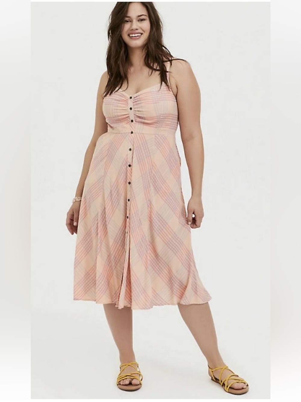 torrid Pink Plaid Button-Front Midi Dress
